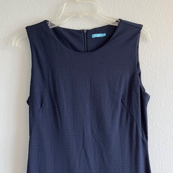 J McLaughlin Darcy Dress‎ Navy Herringbone Textured Bodycon Knee Length Size Med - Picture 2 of 11